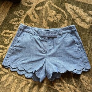 Chambray Scalloped Hem Women Shorts